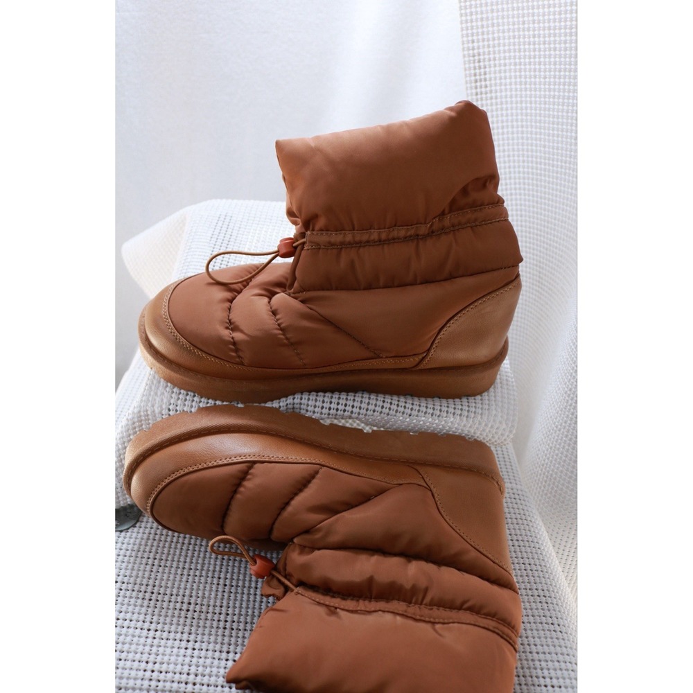 Women’s Winter Snow Boots Size 9 EU 39 Brown Puffer Faux Fur Drawstring